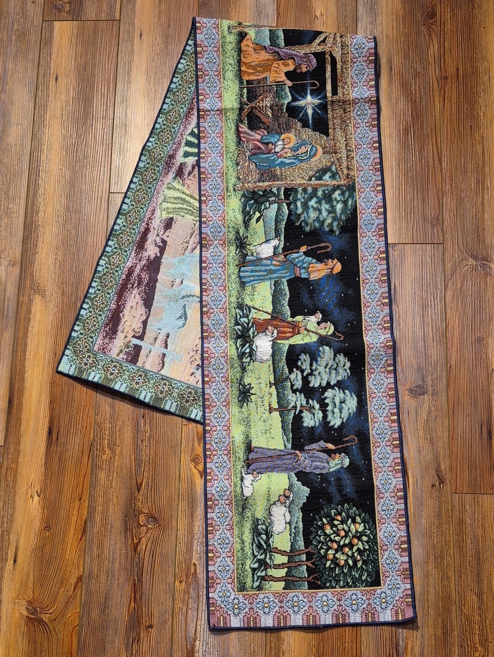 74 X 13" Christmas Nativity Scene Tapestry Table Runner